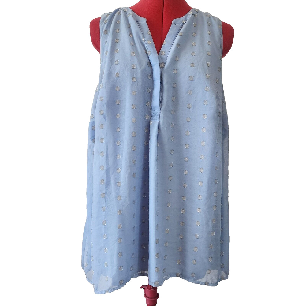 CROWN & IVY Soft Blue with Silver Accents Layered Sleeveless Blouse Size 1X
